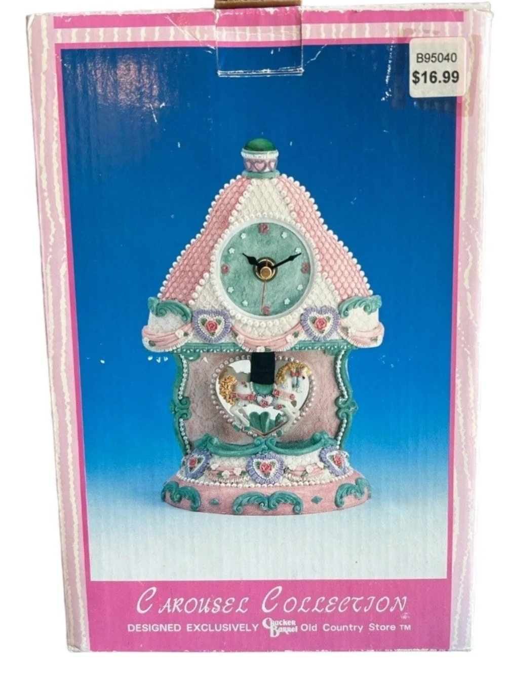 Cracker Barrel Pink and Mint Carousel Mantel Clock Carousel Collection
